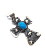 Load image into Gallery viewer, Navajo Pendant Cross with turquoise in oxidized sterling silver (925)