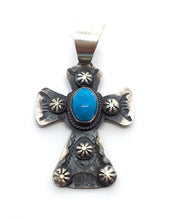 Load image into Gallery viewer, Navajo Pendant Cross with turquoise in oxidized sterling silver (925)