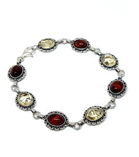 Indlæs billede til gallerivisning Rav armb. med ovale og blomster kant (925)