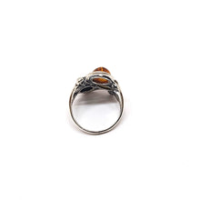 Load image into Gallery viewer, Amber ring with green, milk and cognac amber (925)