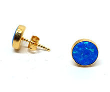 Load image into Gallery viewer, Stud earrings 8 mm Royal Blue opal with smooth edge (925)