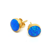 Load image into Gallery viewer, Stud earrings 8 mm Royal Blue opal with smooth edge (925)