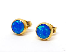 Load image into Gallery viewer, Stud earrings 6 mm Royal Blue opal with smooth edge (925)