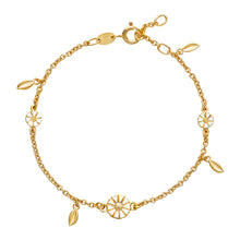 Indlæs billede til gallerivisning Marguerit armbånd med blade 24 kt. FG hvid Emalje (925)