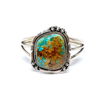 Indlæs billede til gallerivisning Fast armring med 1 stor turkis i oxyderet sterlingsølv (925)
