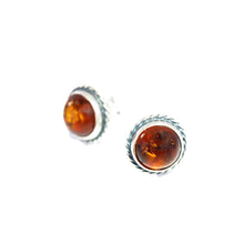 Load image into Gallery viewer, Amber earrings 10 mm with twisted edge (925)
