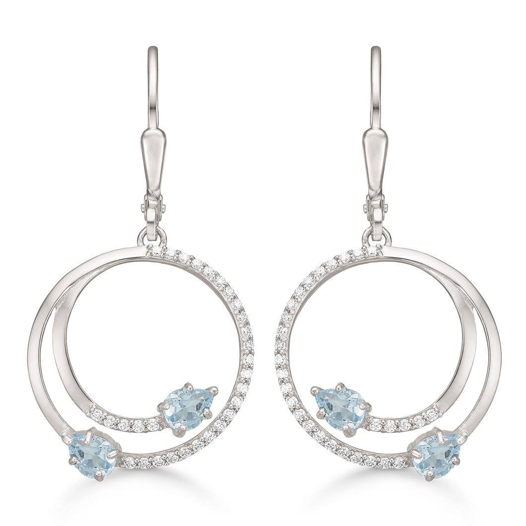 Earrings with synthetic blue topaz & synthetic zirconia (925)