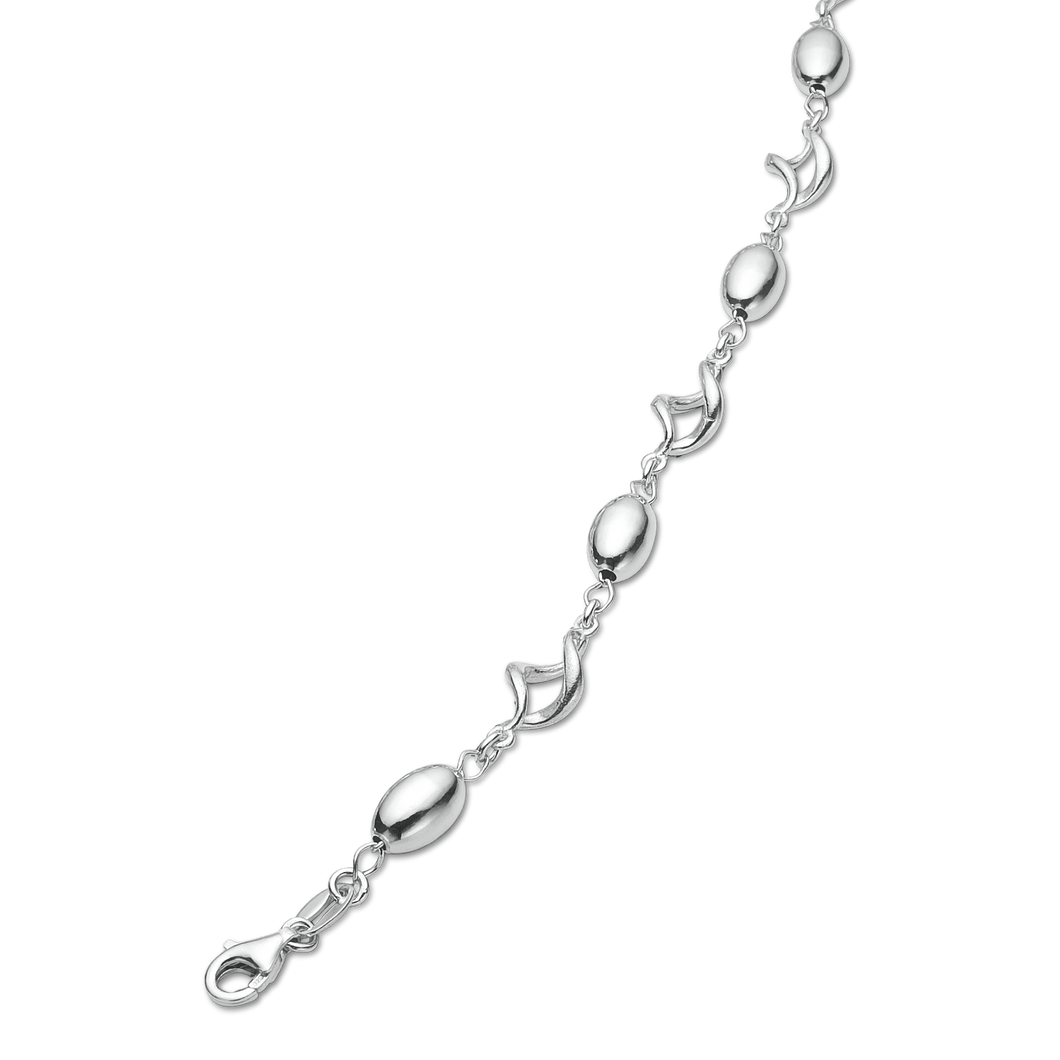 Necklace rhodium-plated olive and twisted link. (925)