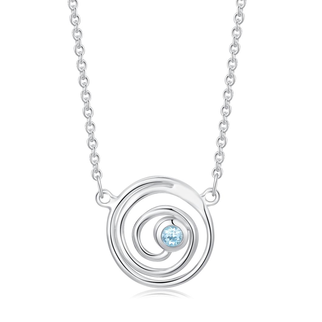 Halskæde med spiral og blå topas (925)