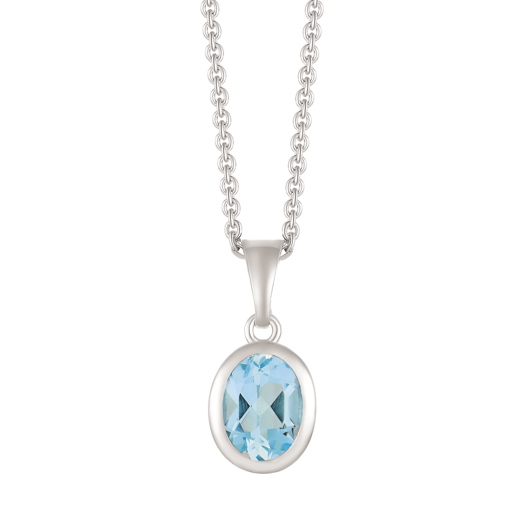 Necklace rhodium-plated silver oval with synthetic blue topaz (925)