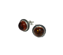 Load image into Gallery viewer, Amber earrings 10 mm with twisted edge (925)

