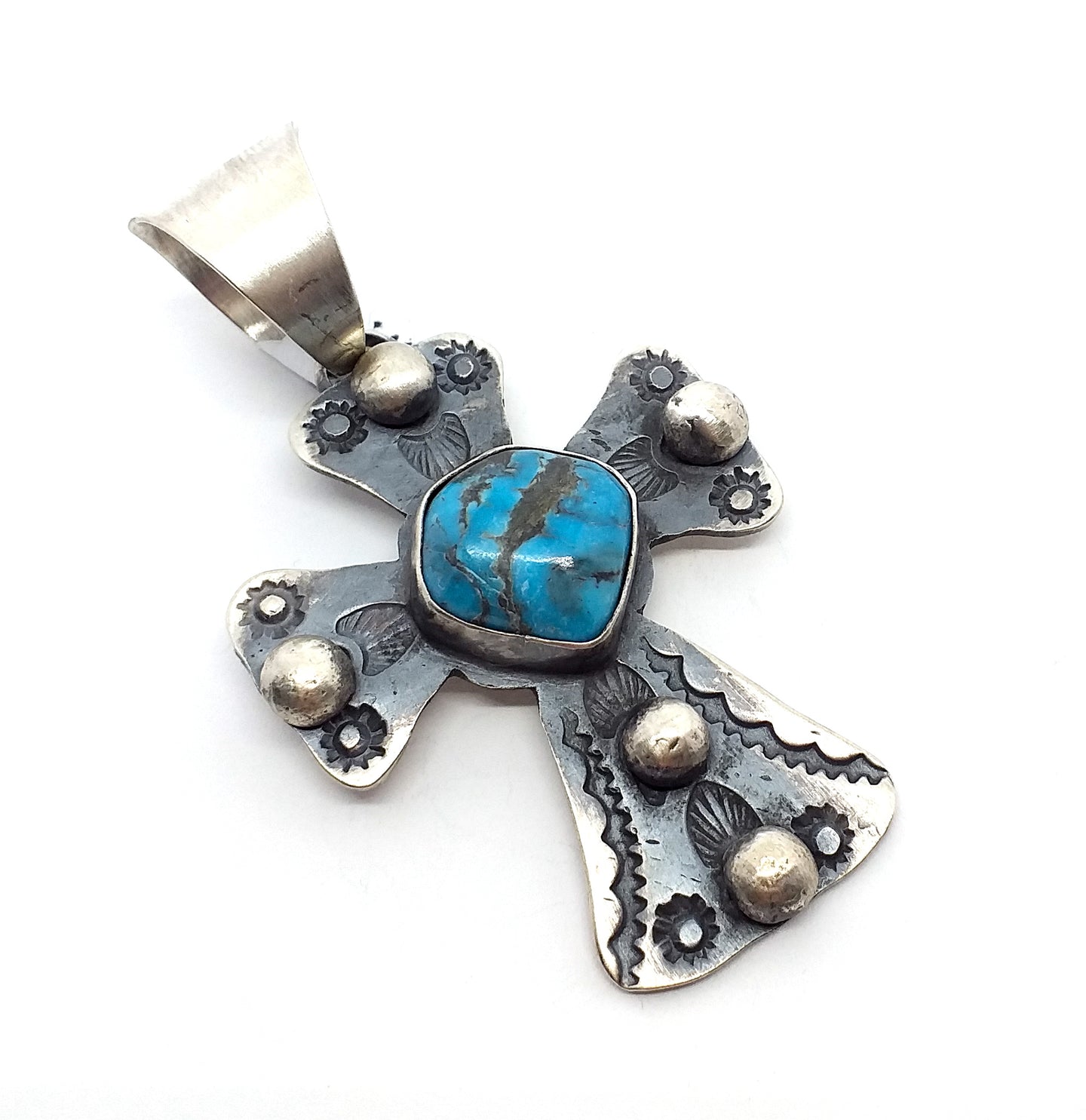 Navajo Pendant turquoise 37x35 mm in oxidized sterling silver (925)