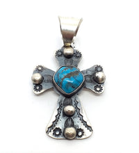 Load image into Gallery viewer, Navajo Pendant turquoise 37x35 mm in oxidized sterling silver (925)
