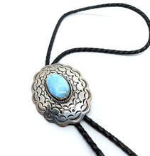 Load image into Gallery viewer, Bolotie Navajo with larimar in oxidized sterling silver (925)
