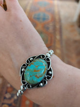 Load image into Gallery viewer, Fixed bangle with turquoise in oxidized sterling silver (925)
