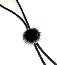 Load image into Gallery viewer, Bolotie Navajo with round black onyx in oxidized sterling silver (925)
