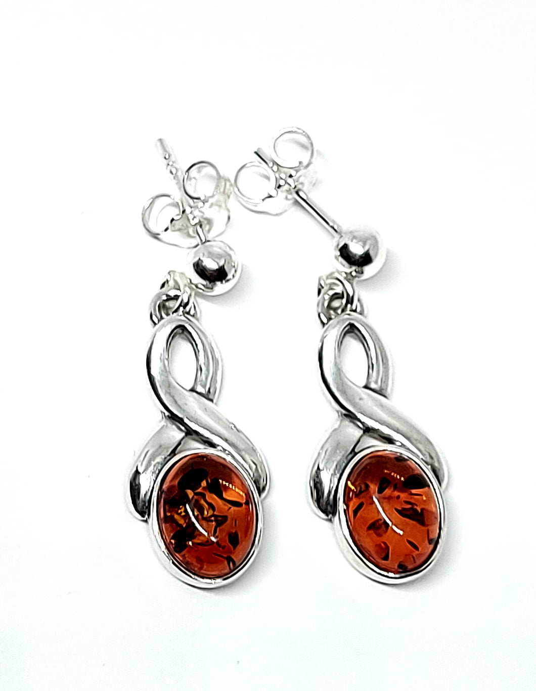 Amber hanging earrings with Celtic pattern (925)