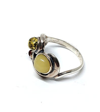 Load image into Gallery viewer, Amber ring with green, milk and cognac amber (925)
