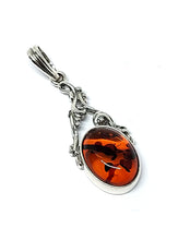 Load image into Gallery viewer, Amber hanging earrings with Celtic pattern (925)
