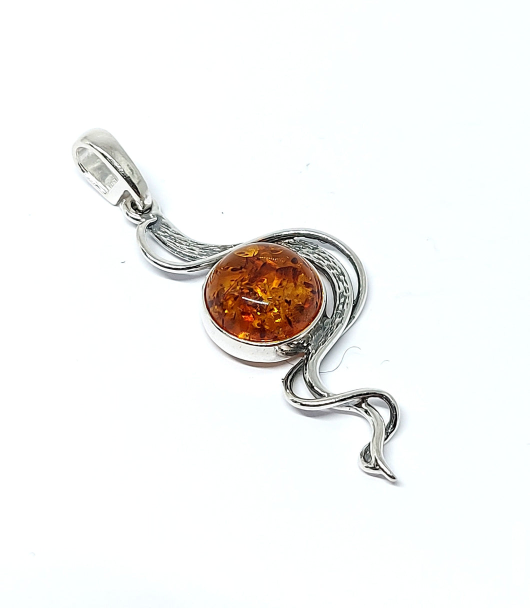 Amber hanging earrings with Celtic pattern (925)