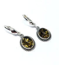 Load image into Gallery viewer, Amber hanging earrings with Celtic pattern (925)
