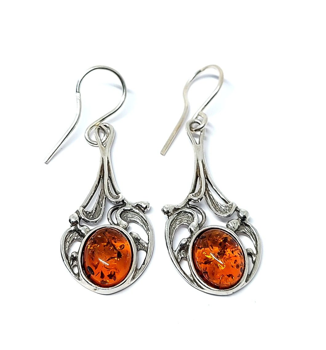 Amber hanging earrings with Celtic pattern (925)