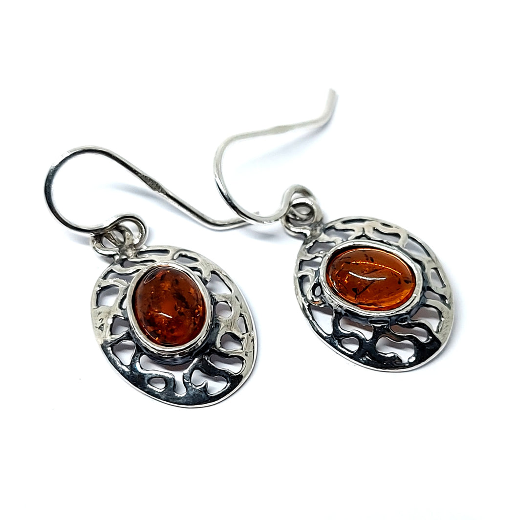 Amber hanging earrings with Celtic pattern (925)