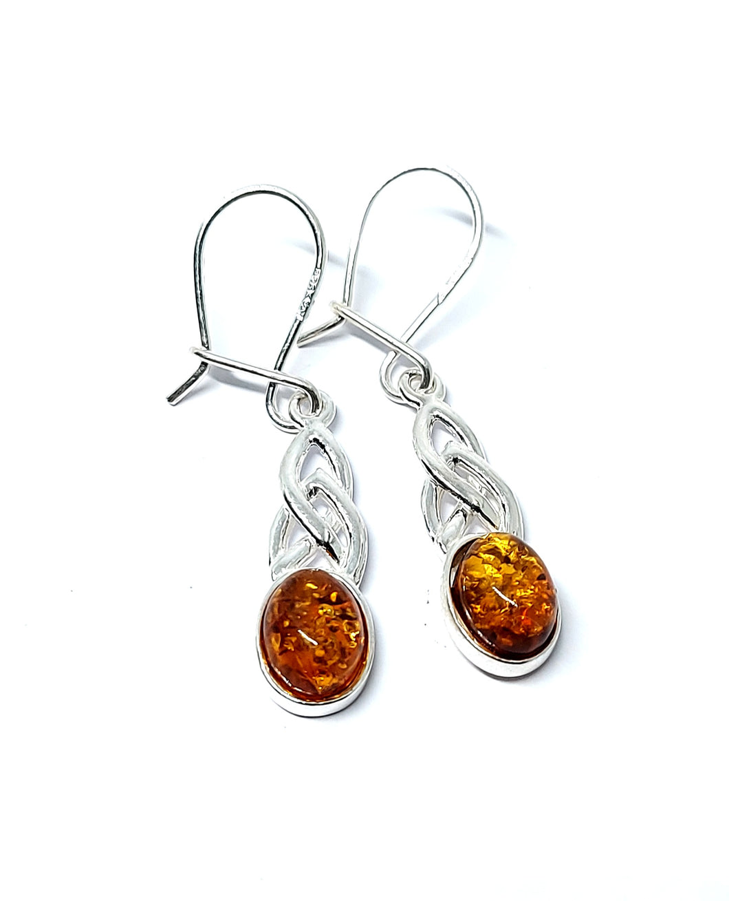 Amber hanging earrings with Celtic pattern (925)