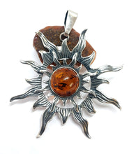 Load image into Gallery viewer, Amber hanging earrings with Celtic pattern (925)
