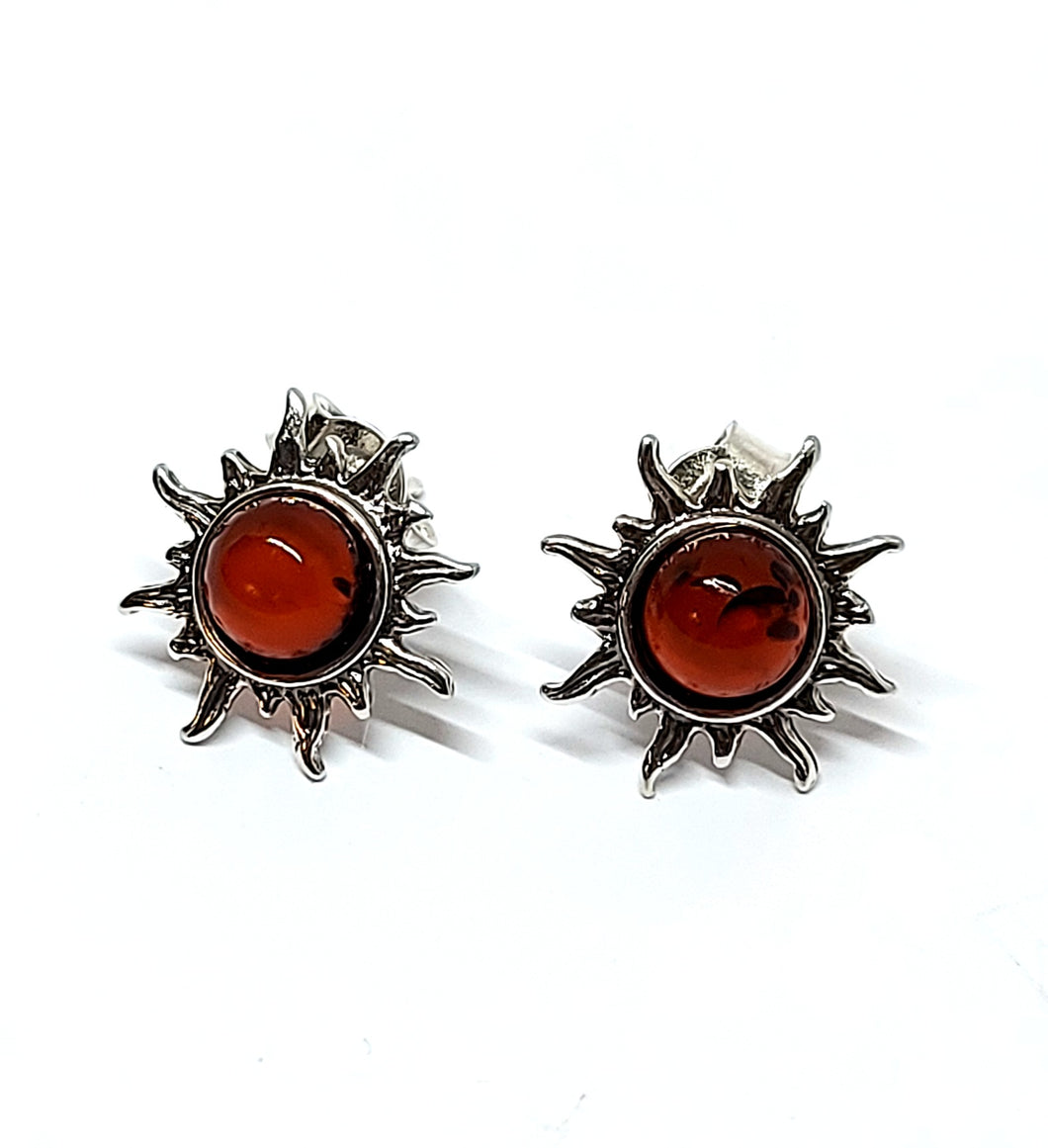 <transcy>Green Amber ear studs 10 mm with smooth edge (925)</transcy>