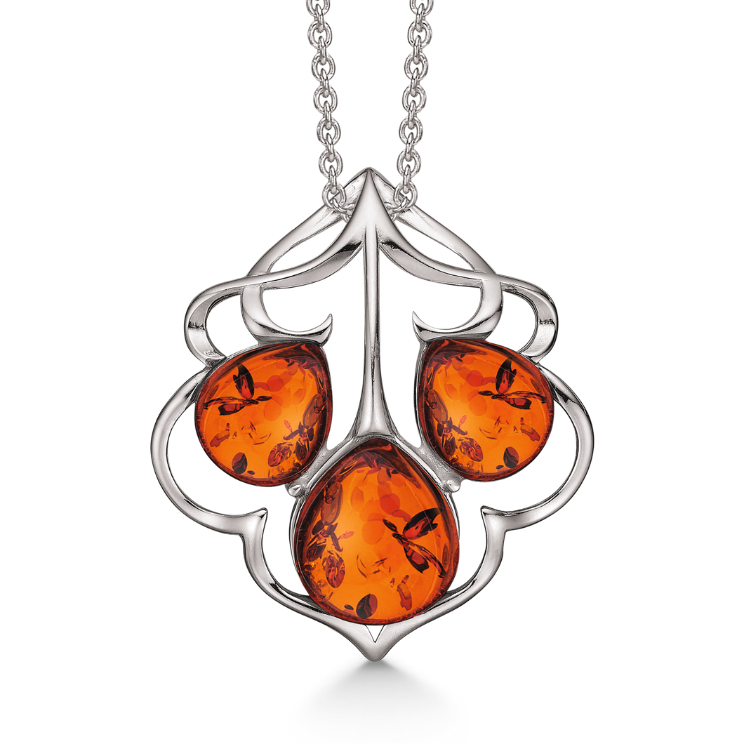 Amber necklace with 3 drops (925)