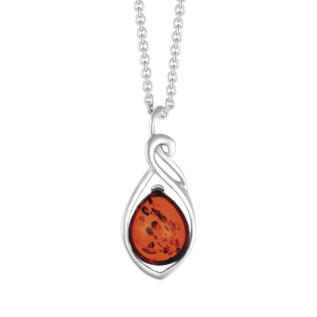 Necklace Amber with leaf (925)