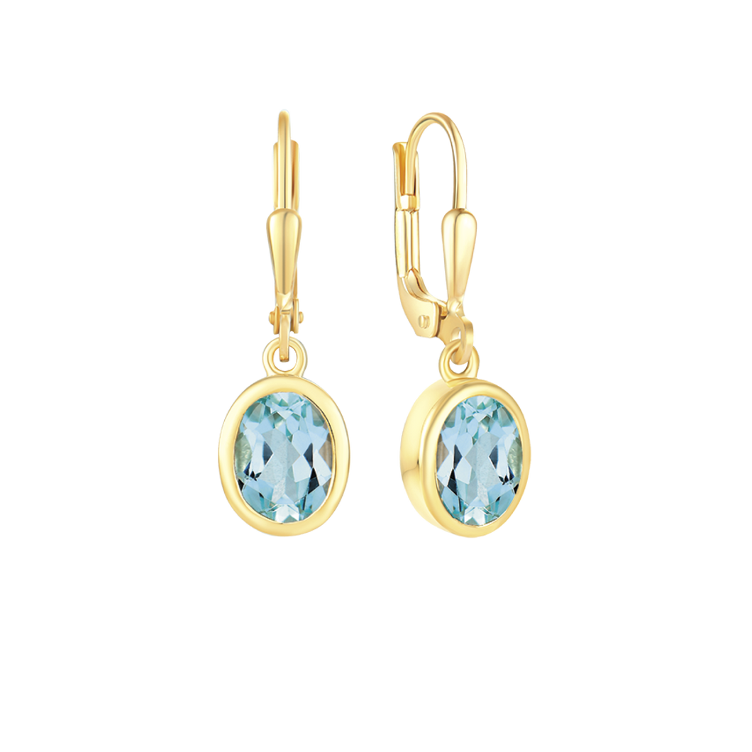 8 kt. gold Ear. with oval blue topaz (333)