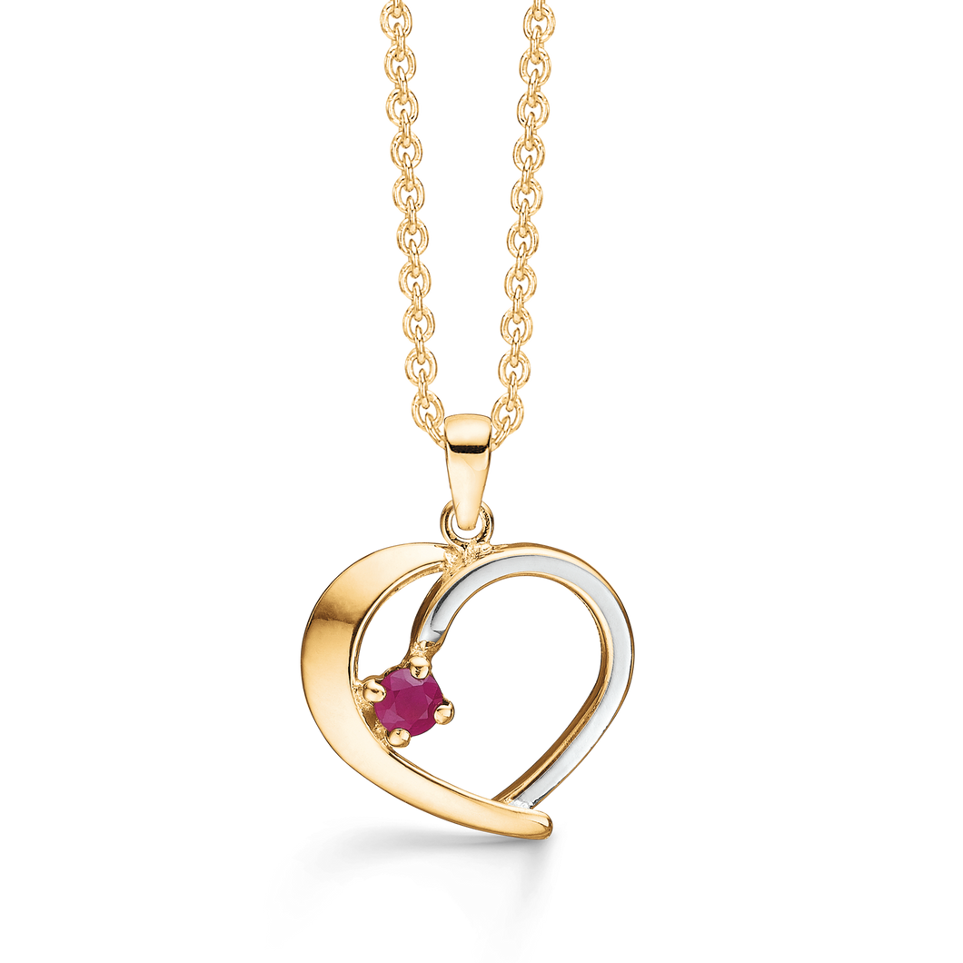 Necklace with heart by with 3 mm zirconia on one side with rhodium in 8 kt. gold (333)