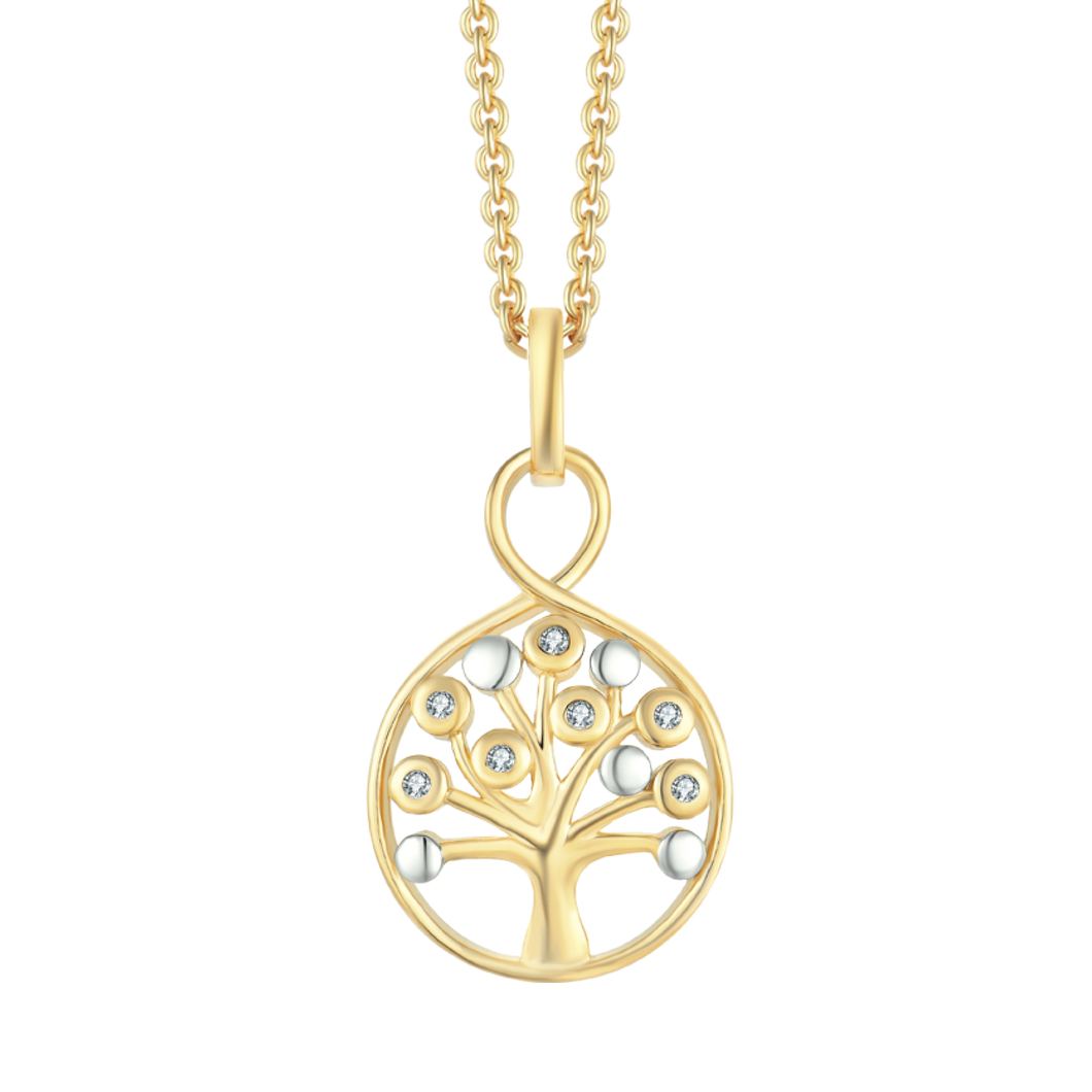 Necklace Silver-gilt necklace rhodium-plated circle with the tree of life. (925)