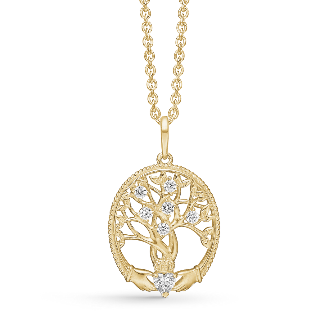 Necklace Silver-gilt necklace rhodium-plated circle with the tree of life. (925)