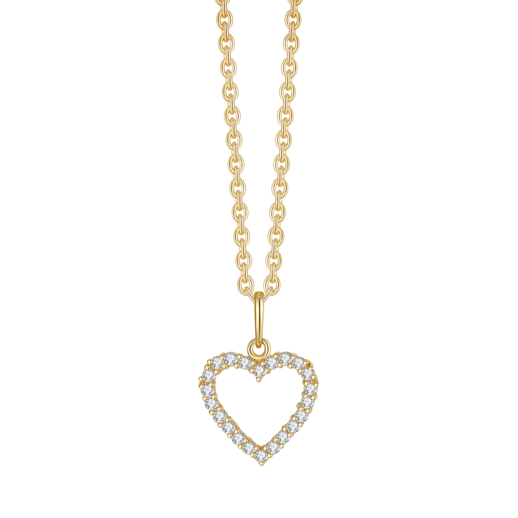 Necklace with heart by with a small heart and synth. Zirconia in 14 kt. gold (585)