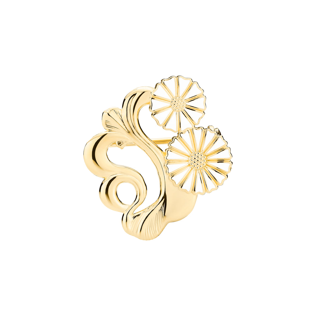 Marguerit broche filigran 24kt. fg hvid Emalje (925)