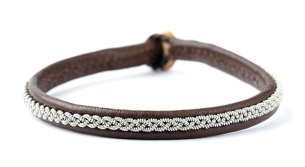 Leather bracelet with steel wire and magnetic clasp