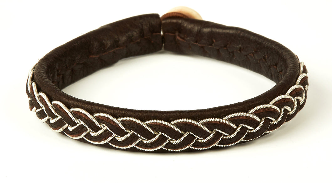 Leather bracelet with steel wire and magnetic clasp