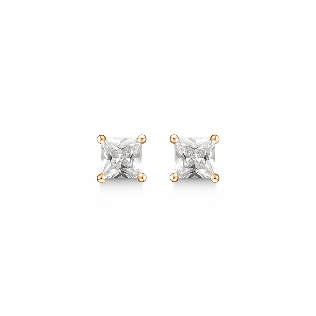 Stud earrings with 4 mm square zirconia (925)