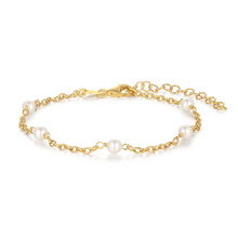 Load image into Gallery viewer, Armbånd rhodineret kæde med ferskvandsperler (925)
