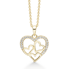 Load image into Gallery viewer, Necklace rhodium-plated heart with zirconia on the edge with 3 smooth hearts inside. (925)
