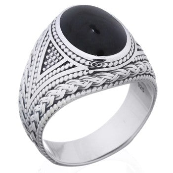 Ring with black onyx and eagles 9.7x7.6 mm in sterling silver (925)