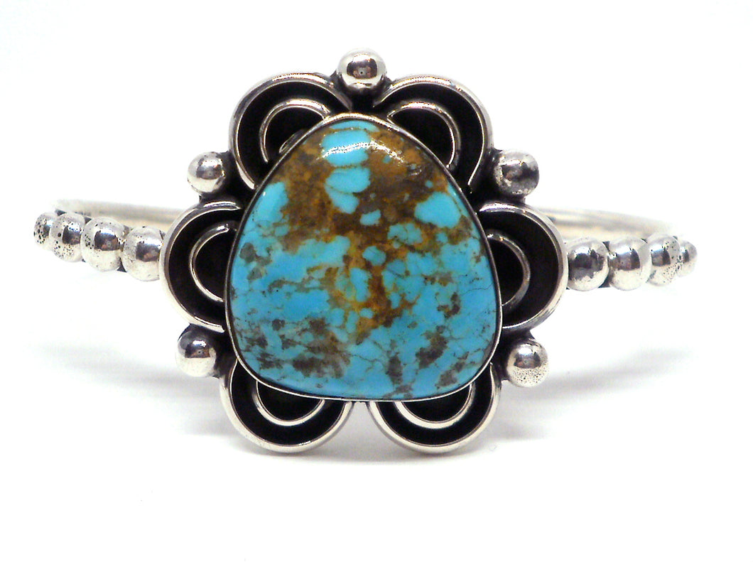 Fixed bangle with turquoise in oxidized sterling silver (925)