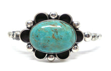 Load image into Gallery viewer, Fixed bangle with turquoise in oxidized sterling silver (925)
