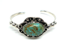 Load image into Gallery viewer, Fixed bangle with turquoise in oxidized sterling silver (925)
