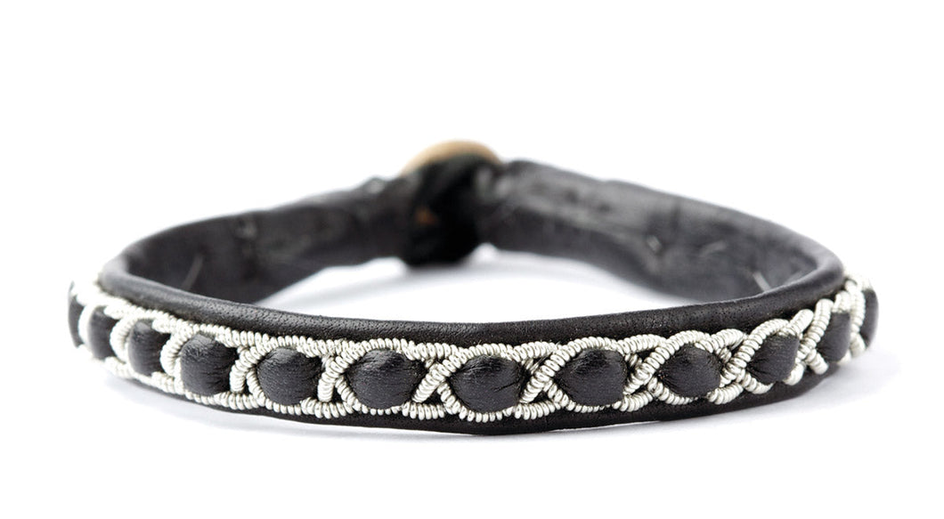 Leather bracelet with steel wire and magnetic clasp