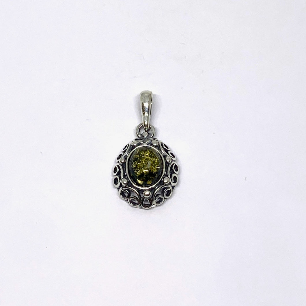 Amber pendant open flower (925)