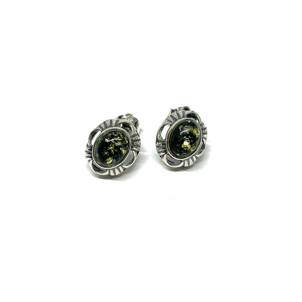 <transcy>Amber ear studs 10 mm with twisted edge (925)</transcy>